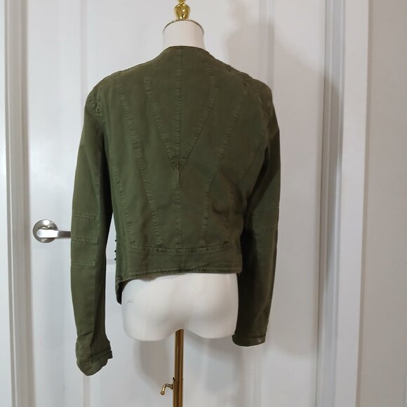 Forever 21 Studded Moto Jacket Women’s Medium Olive Green Open Front - Picture 3 of 6